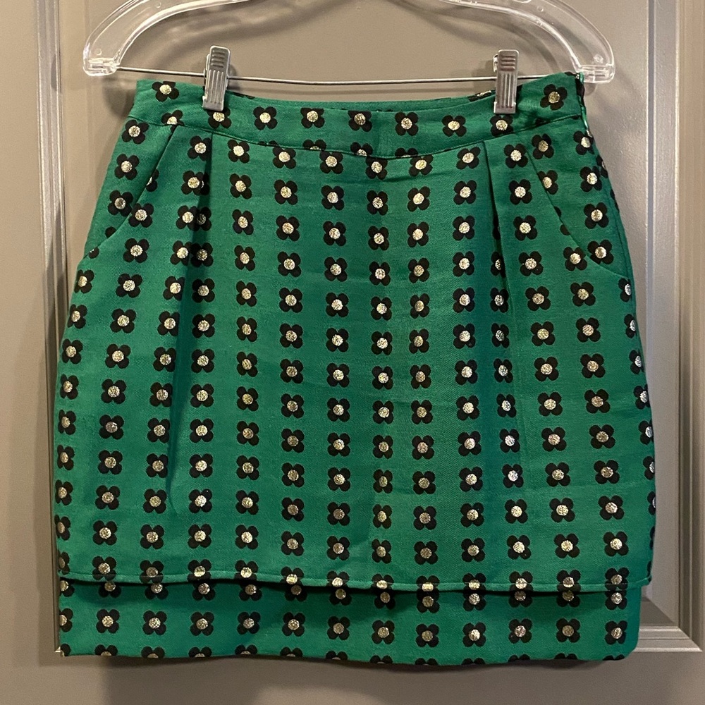 Anthropologie Green & Gold skirt, Sz 4P
